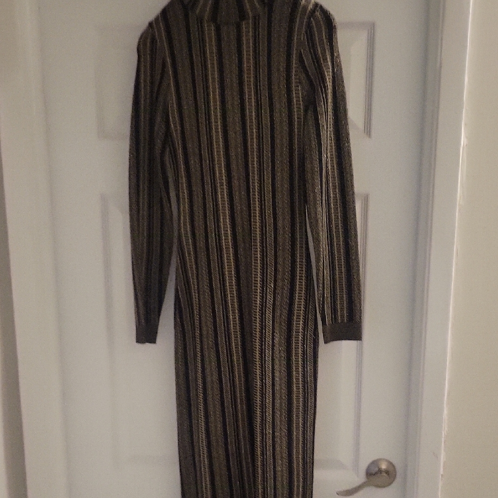 Reiss Striped Long Sleeve Dress in Black and Brown